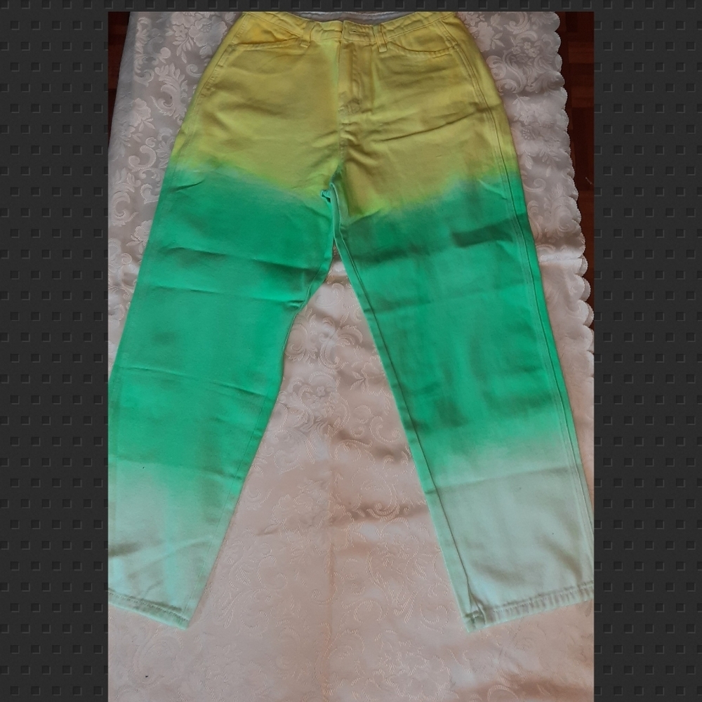Green/ yellow and blue jeans pant